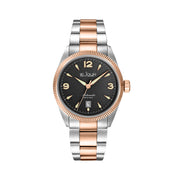 Le Jour Brooklyn Swiss Automatic Two-Tone Rose Gold Dress watch with Black Hobnail Dial #LJ-BR-006