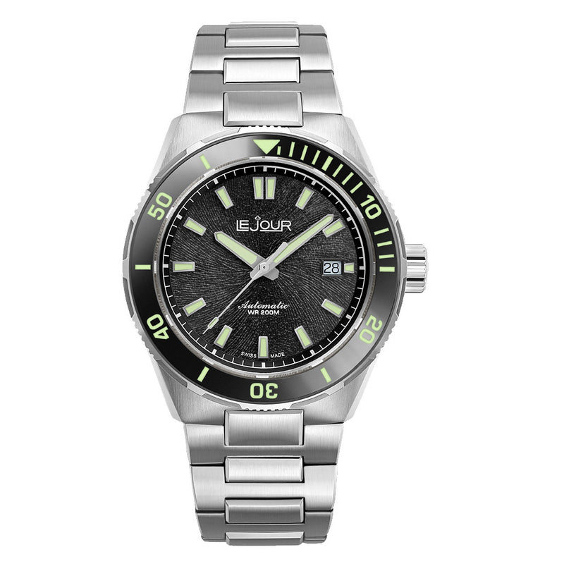 Le Jour Coral Automatic Swiss Dive Watch with Black Textured Dial #LJ-CD-001 zoom