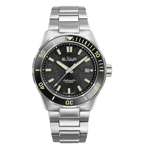 Le Jour Coral Automatic Swiss Dive Watch with Black Textured Dial