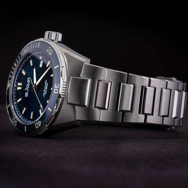 Le Jour Coral Automatic Swiss Dive Watch with Blue Textured Dial #LJ-CD-002 band