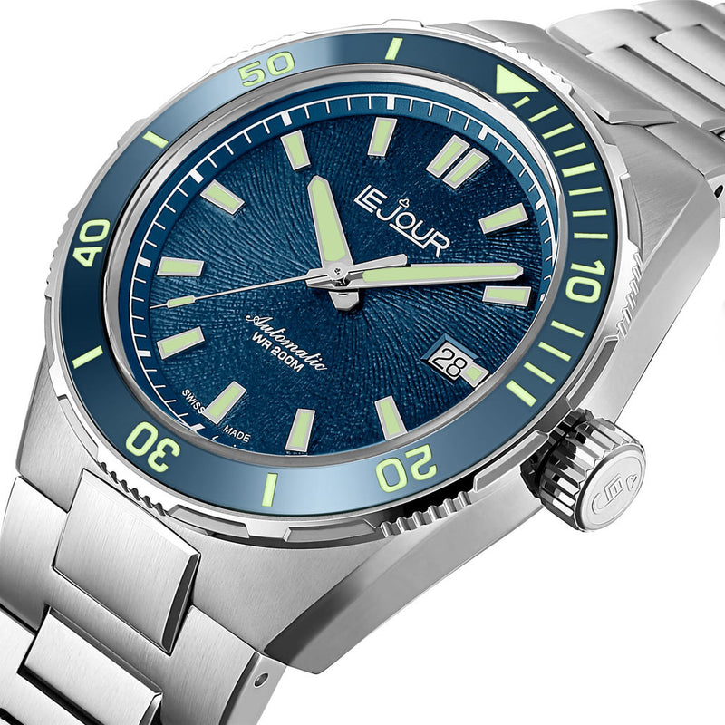 Le Jour Coral Automatic Swiss Dive Watch with Blue Textured Dial #LJ-CD-002 lifestyle