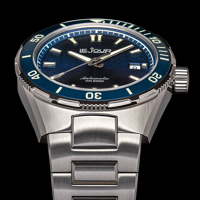 Le Jour Coral Automatic Swiss Dive Watch with Blue Textured Dial #LJ-CD-002 lifestyle