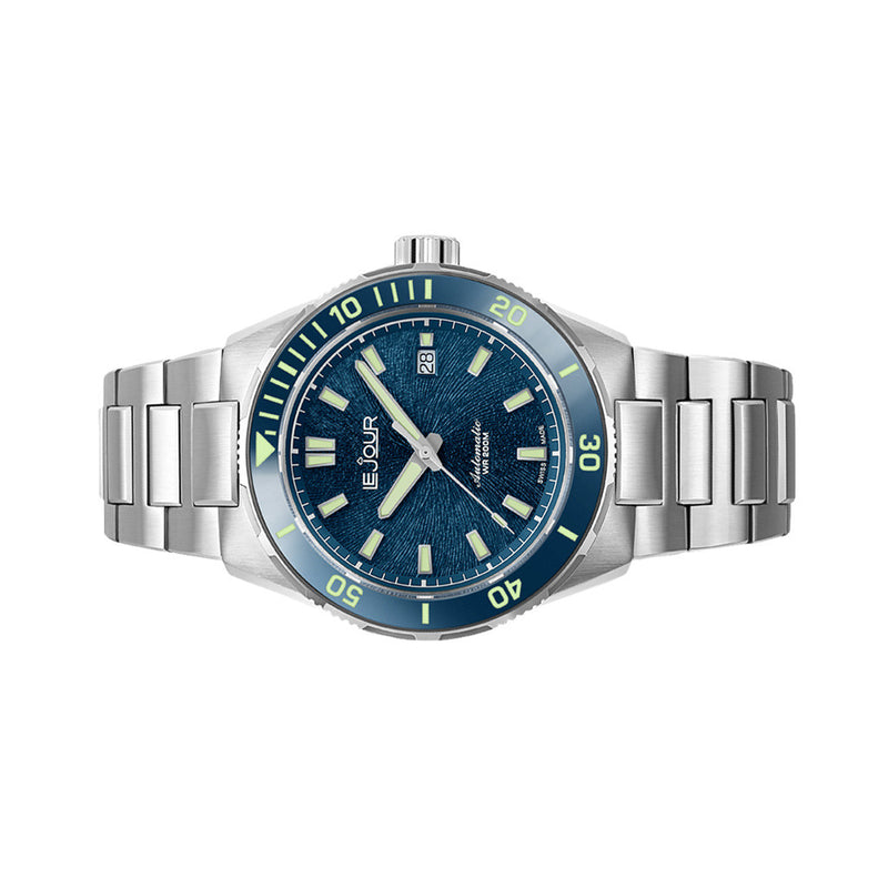 Le Jour Coral Automatic Swiss Dive Watch with Blue Textured Dial #LJ-CD-002 side
