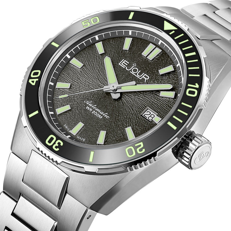 Le Jour Coral Automatic Swiss Dive Watch with Grey Textured Dial #LJ-CD-003 lifestyle