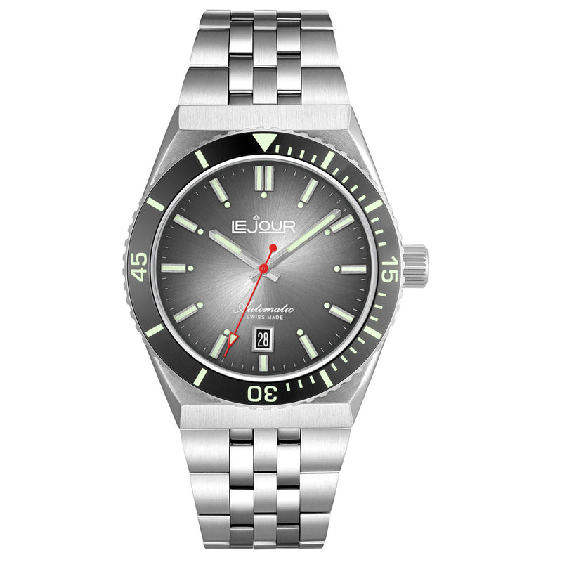 Le Jour Delmare Swiss Dive Watch with Fume Grey Dial #LJ-DM-004 zoom