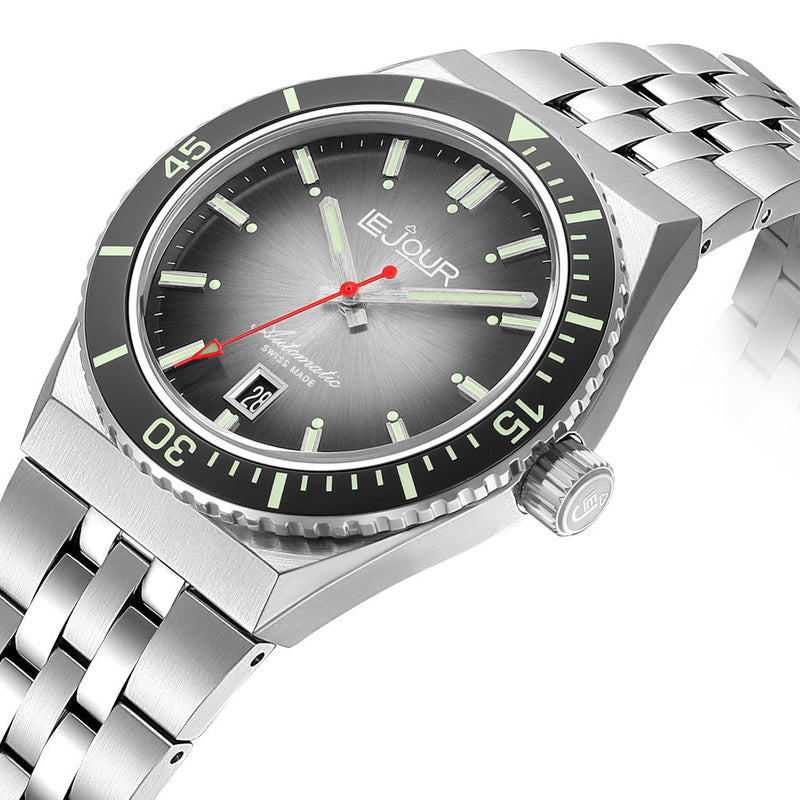 Le Jour Delmare Swiss Dive Watch with Fume Grey Dial #LJ-DM-004 side