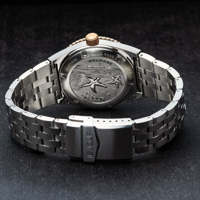 Le Jour Delmare Swiss Dive Watch with Fume Grey Dial #LJ-DM-004 back