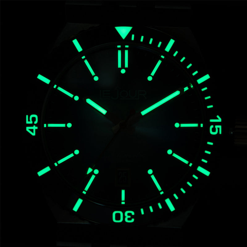 Le Jour Delmare Swiss Dive Watch with Fume Grey Dial #LJ-DM-004 lume