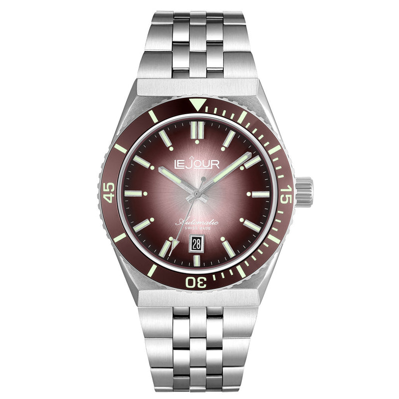 Le Jour Delmare Swiss Dive Watch with Fume Brown Dial #LJ-DM-005 zoom