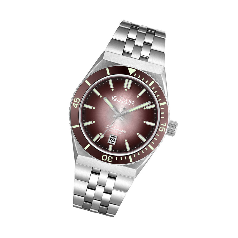 Le Jour Delmare Swiss Dive Watch with Fume Brown Dial #LJ-DM-005 tilt