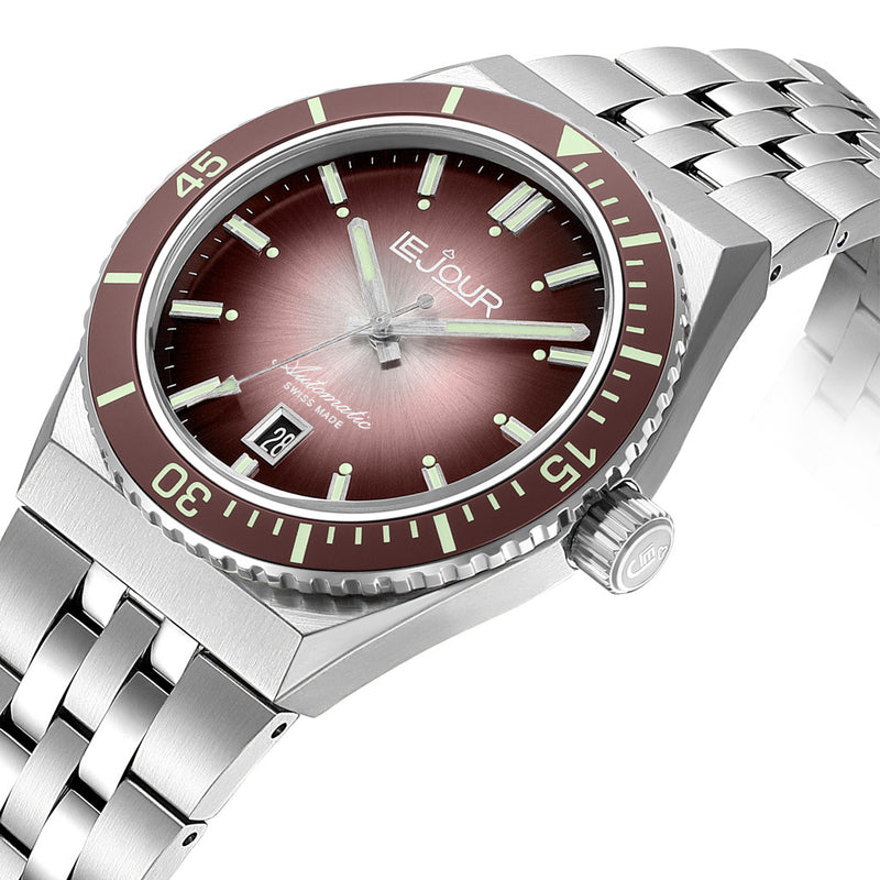 Le Jour Delmare Swiss Dive Watch with Fume Brown Dial #LJ-DM-005 side