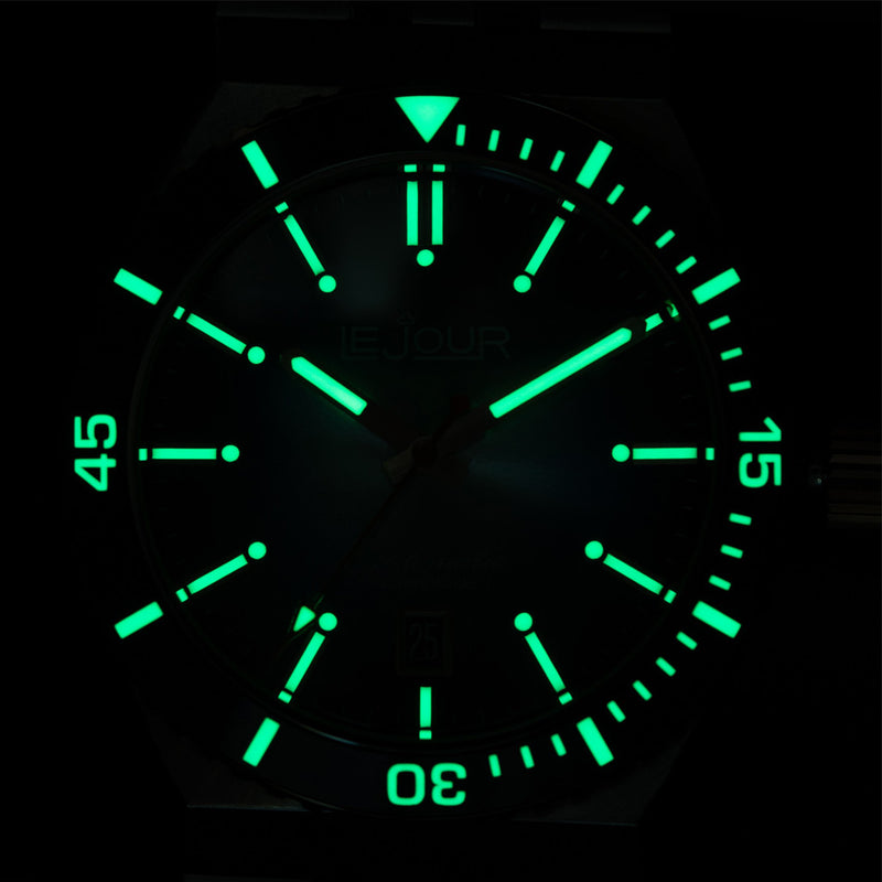 Le Jour Delmare Swiss Dive Watch with Fume Brown Dial #LJ-DM-005 lume