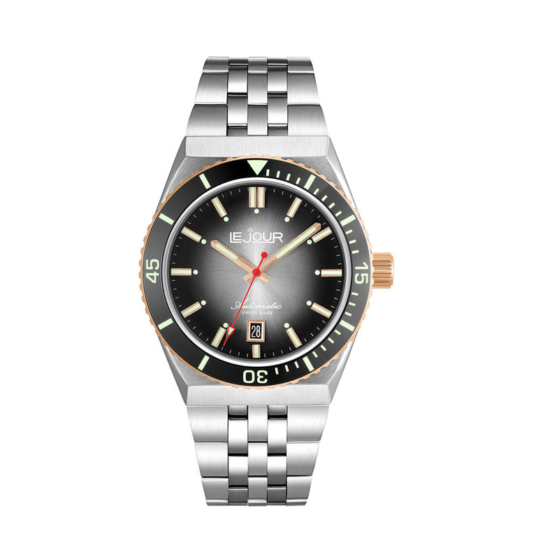 Le Jour Delmare Swiss Dive Watch with Fume Black Dial and Rose Gold Accents #LJ-DM-006