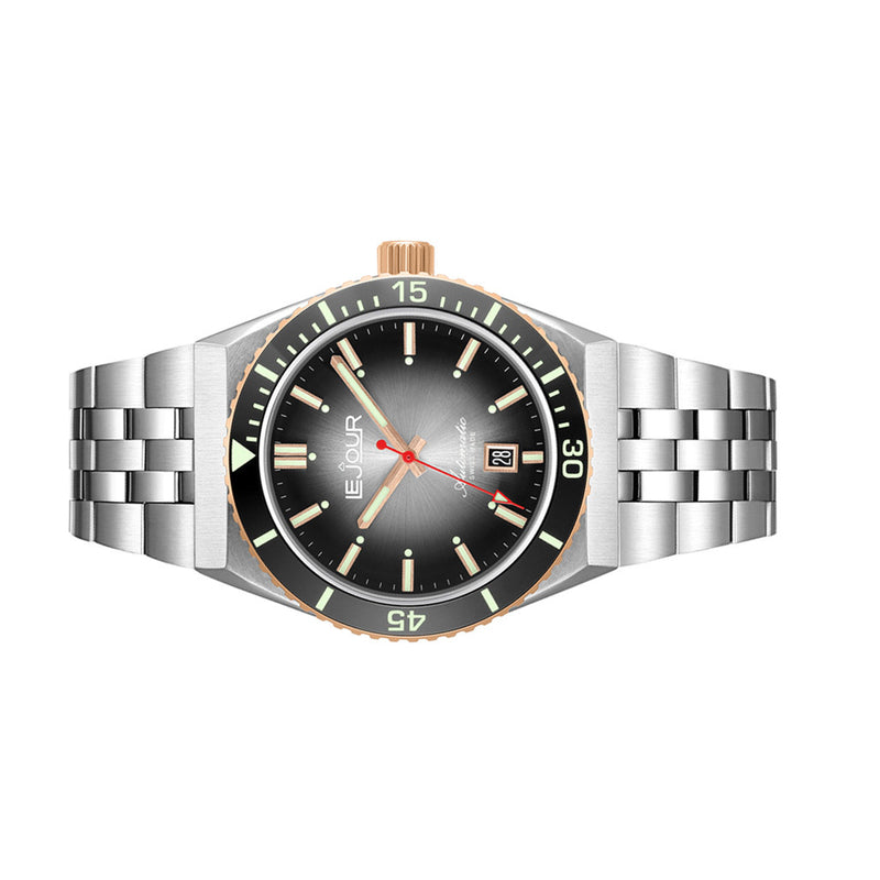 Le Jour Delmare Swiss Dive Watch with Fume Black Dial and Rose Gold Accents #LJ-DM-006 side