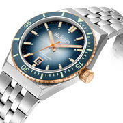 Le Jour Delmare Swiss Dive Watch with Fume Blue Dial and Rose Gold Accents #LJ-DM-008 side