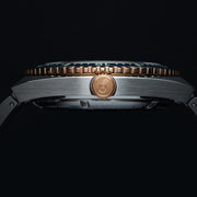 Le Jour Delmare Swiss Dive Watch with Fume Blue Dial and Rose Gold Accents #LJ-DM-008 crown