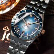 Le Jour Delmare Swiss Dive Watch with Fume Blue Dial and Rose Gold Accents #LJ-DM-008 lifestyle