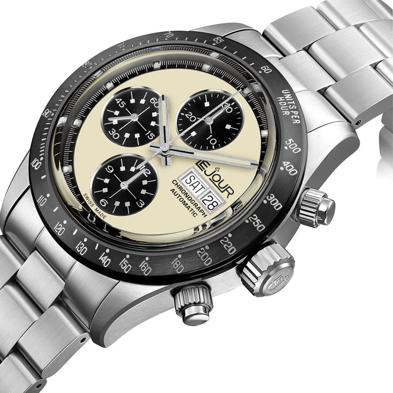 Le Jour Le Mans Swiss Automatic Chronograph with Ivory Dial #LJ-LM-001 lifestyle