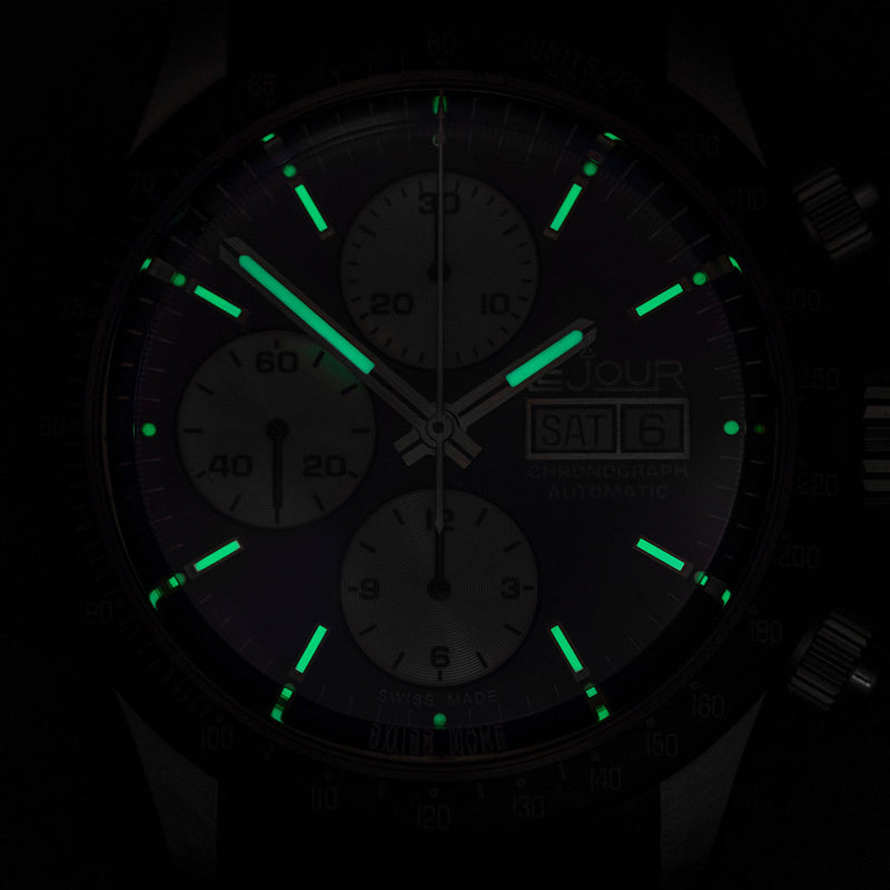 Le Jour Le Mans Swiss Automatic Chronograph with Ivory Dial #LJ-LM-001 lume