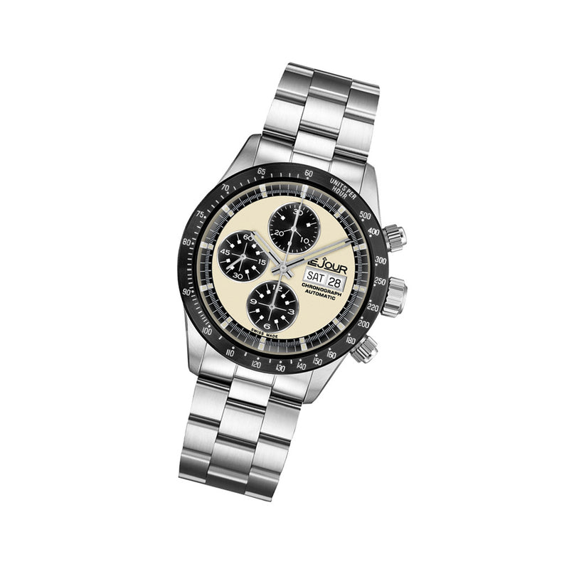 Le Jour Le Mans Swiss Automatic Chronograph with Ivory Dial #LJ-LM-001 tilt