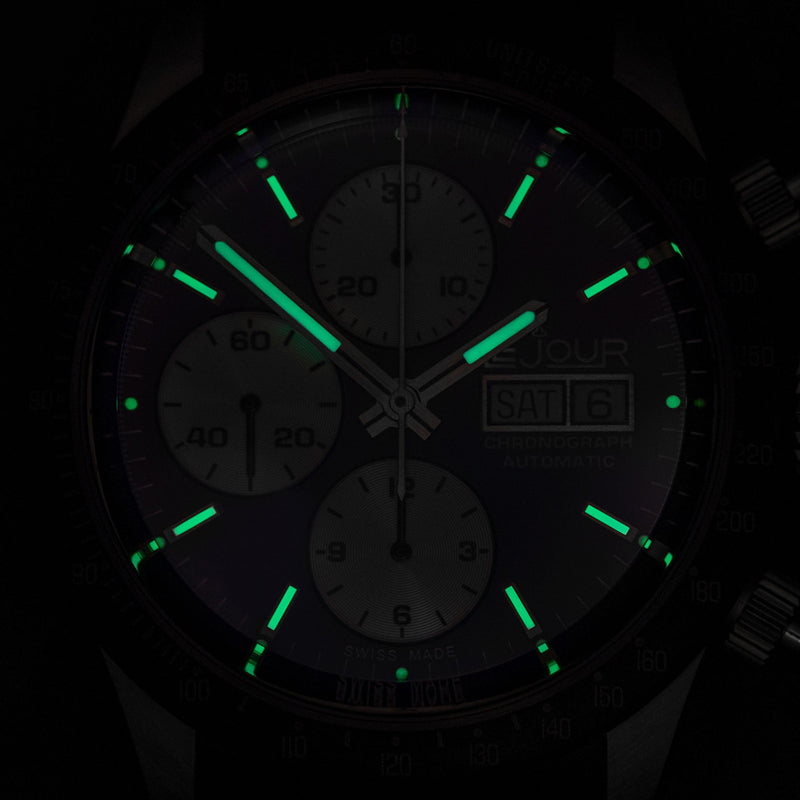Le Jour Le Mans Swiss Automatic Chronograph with Black Dial #LJ-LM-006 lume