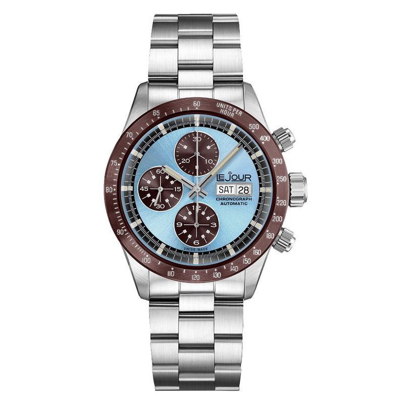 Le Jour Le Mans Swiss Automatic Chronograph with Ice Blue Dial #LJ-LM-009 zoom