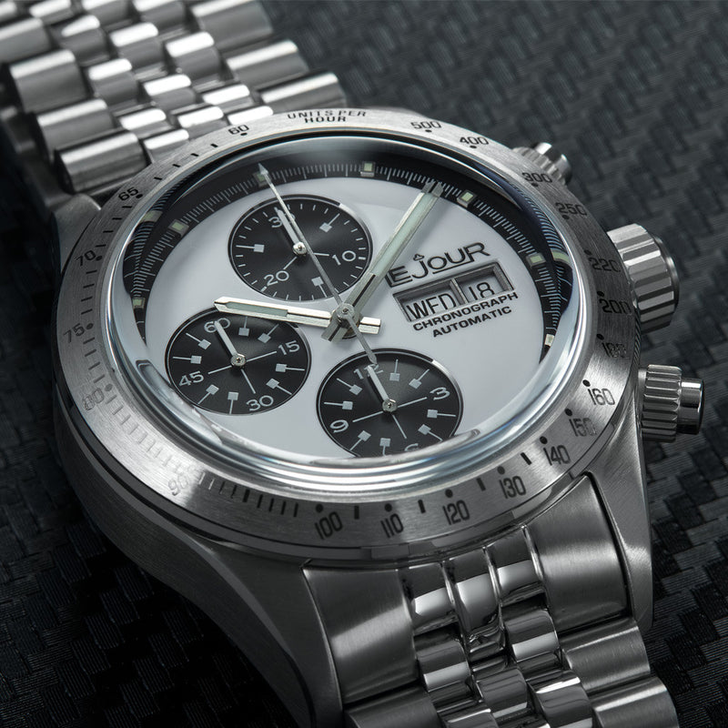 Le Jour Le Mans Swiss Automatic Chronograph with White Dial #LJ-LM-010 lifestyle