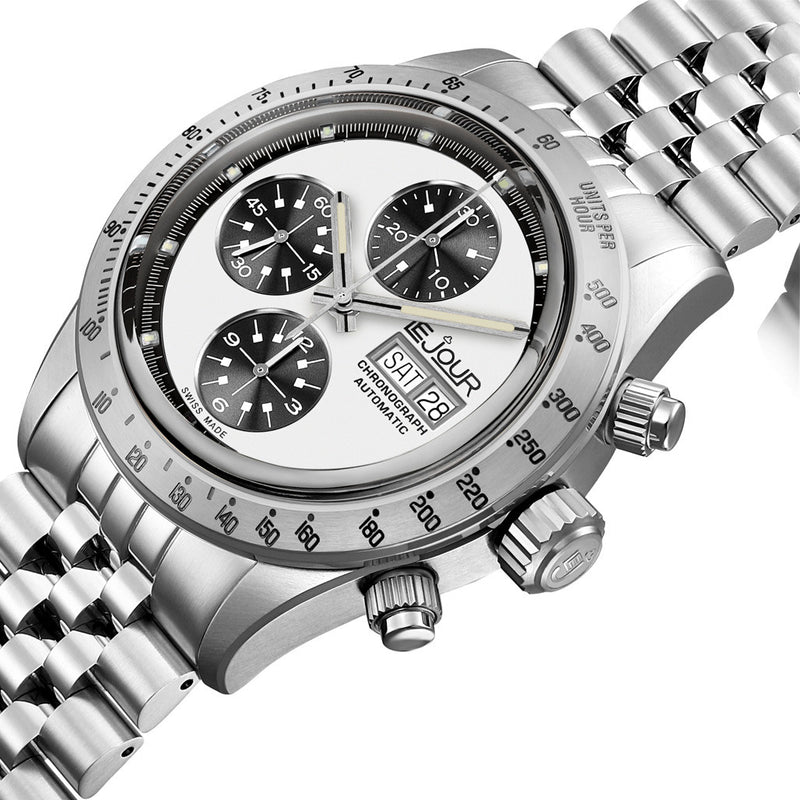 Le Jour Le Mans Swiss Automatic Chronograph with White Dial #LJ-LM-010 lifestyle