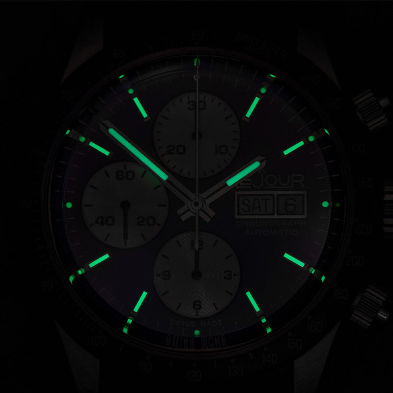 Le Jour Le Mans Swiss Automatic Chronograph with White Dial #LJ-LM-010 lume