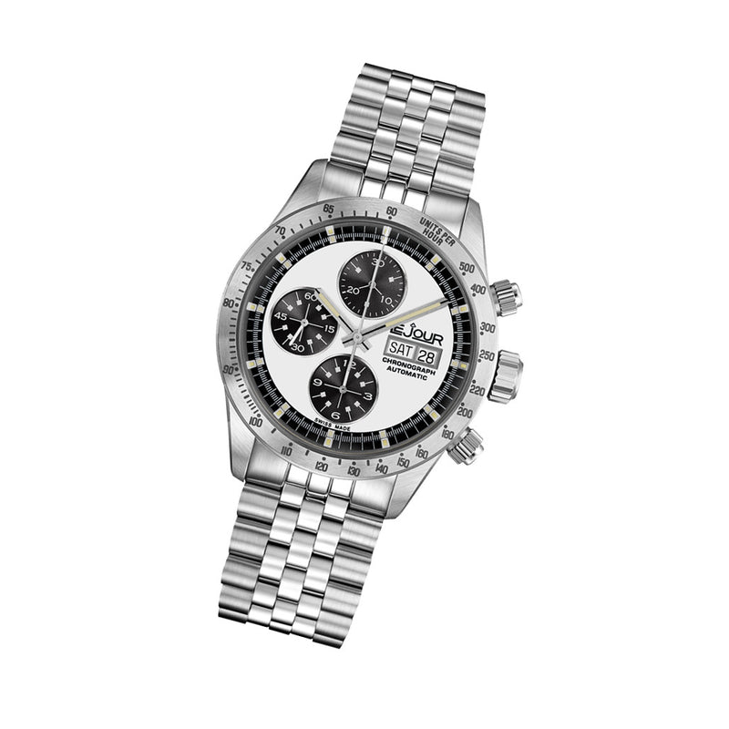 Le Jour Le Mans Swiss Automatic Chronograph with White Dial #LJ-LM-010 tilt