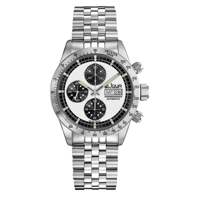 Le Jour Le Mans Swiss Automatic Chronograph with White Dial #LJ-LM-010 zoom