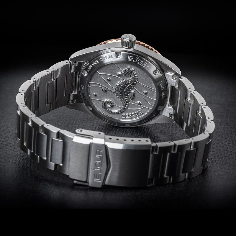 Le Jour Seacolt Automatic Swiss Dive Watch with Black Textured Dial #LJ-SCD-001 back