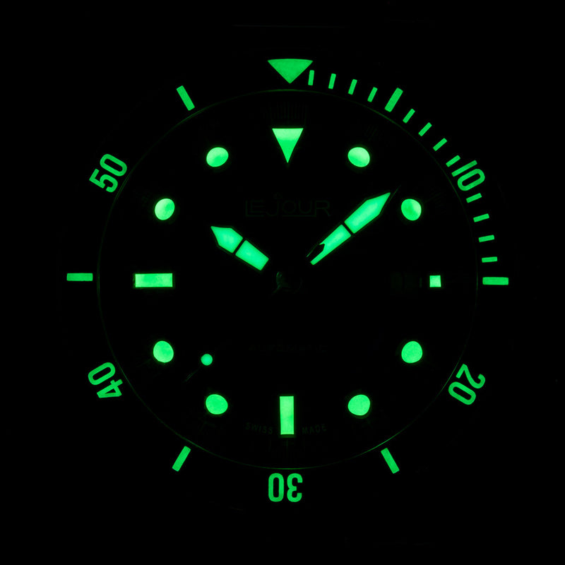 Le Jour Seacolt Automatic Swiss Dive Watch with Black Textured Dial #LJ-SCD-001 lume