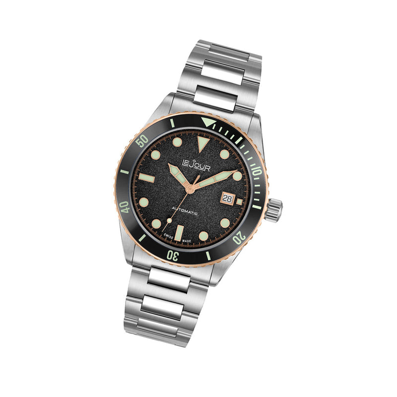Le Jour Seacolt Automatic Swiss Dive Watch with Black Textured Dial #LJ-SCD-001 tilt