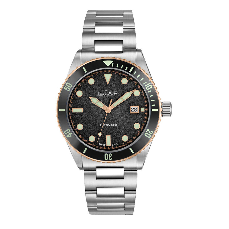Le Jour Seacolt Automatic Swiss Dive Watch with Black Textured Dial #LJ-SCD-001 zoom