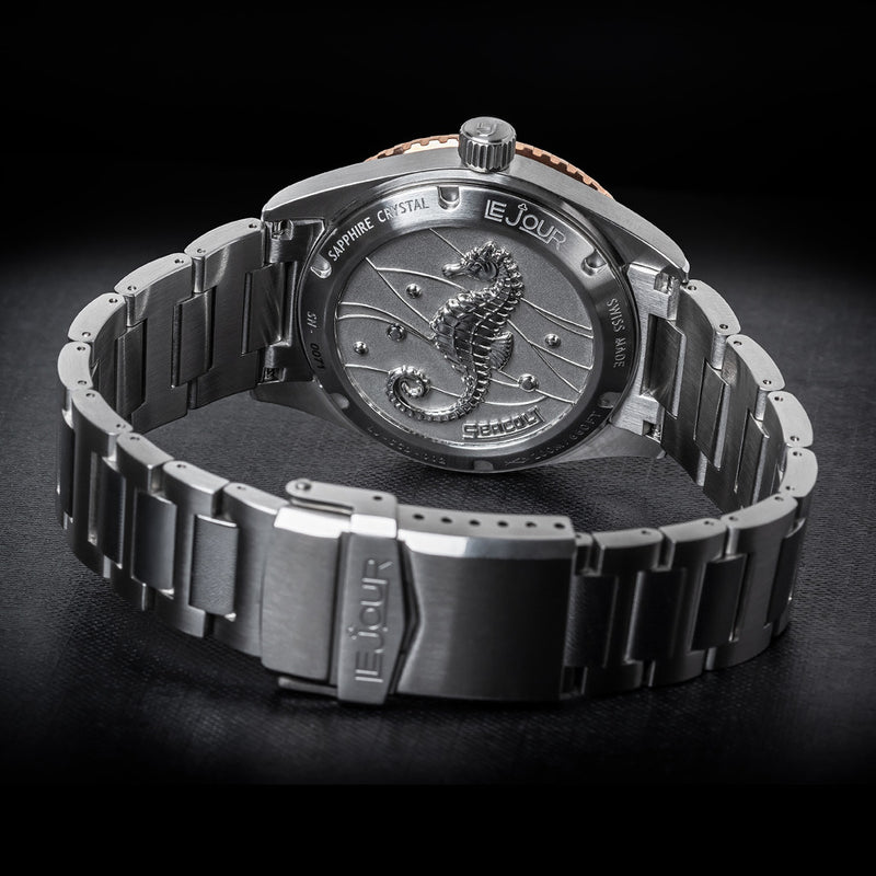 Le Jour Seacolt Automatic Swiss Dive Watch with Blue Textured Dial #LJ-SCD-002 back
