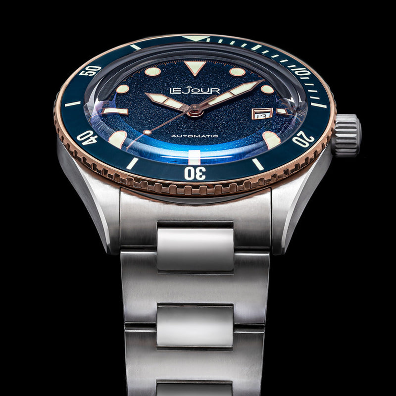 Le Jour Seacolt Automatic Swiss Dive Watch with Blue Textured Dial #LJ-SCD-002 lifestyle