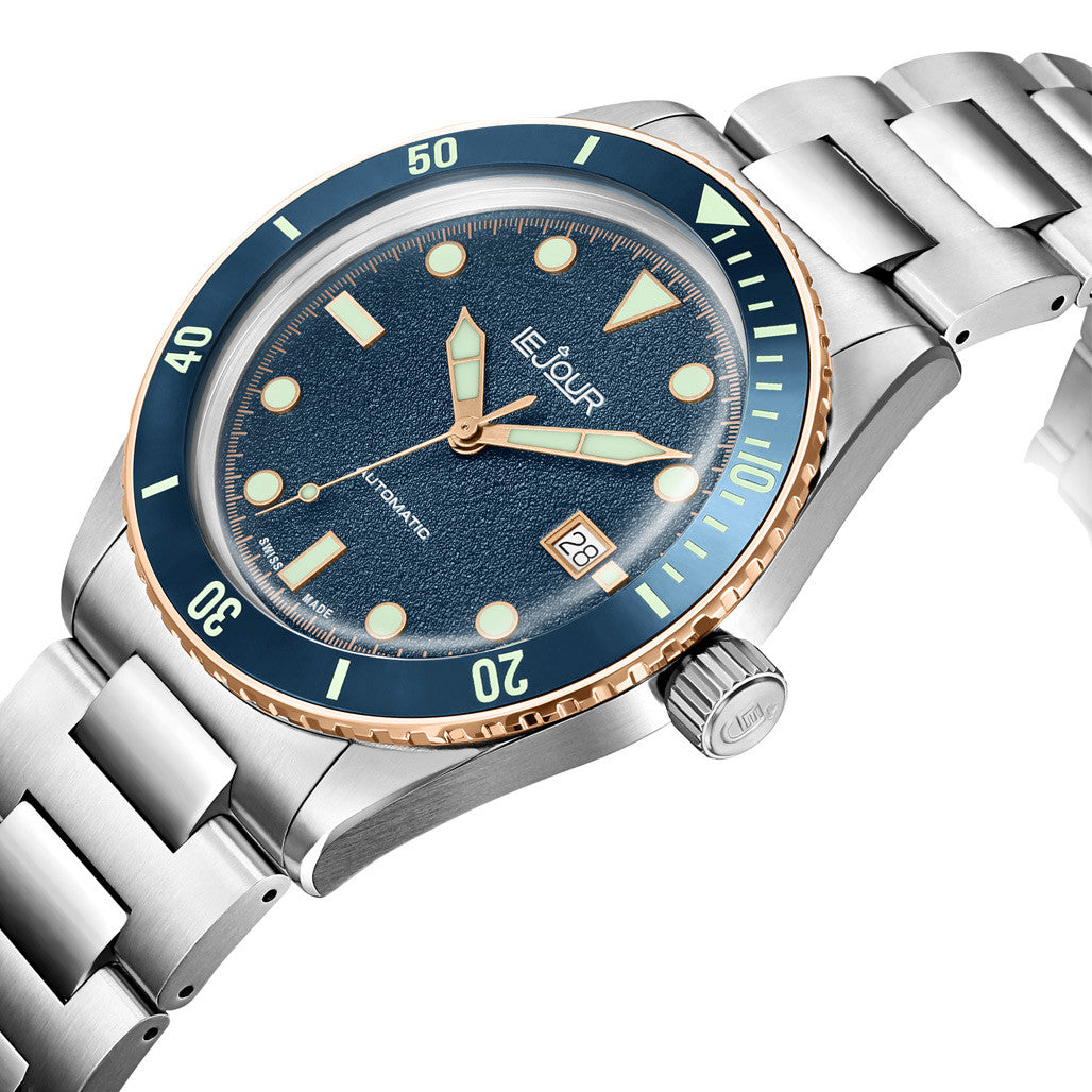Le Jour Seacolt Automatic Swiss Dive Watch with Blue Textured Dial