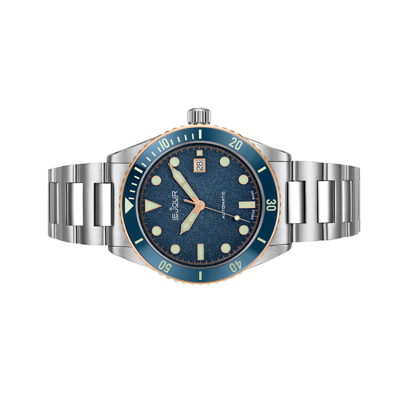 Le Jour Seacolt Automatic Swiss Dive Watch with Blue Textured Dial #LJ-SCD-002 side