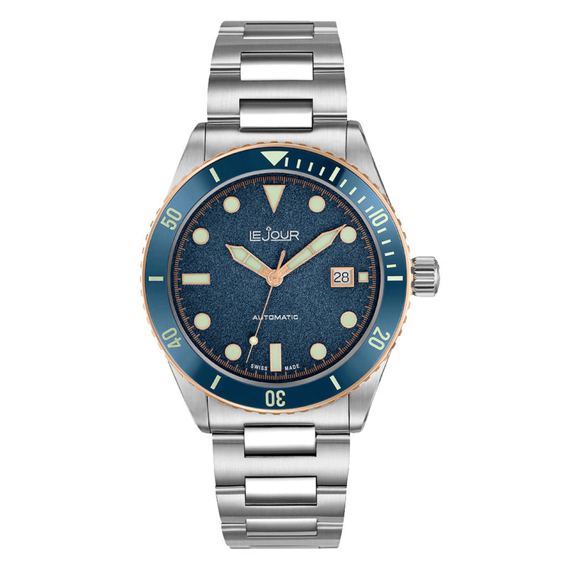 Le Jour Seacolt Automatic Swiss Dive Watch with Blue Textured Dial #LJ-SCD-002 zoom