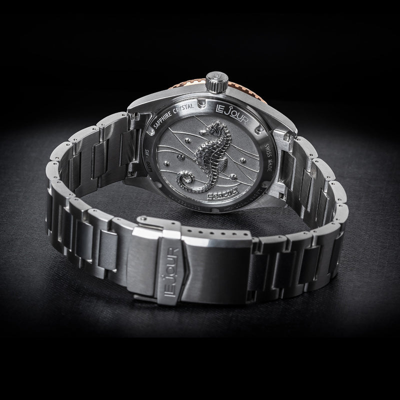Le Jour Seacolt Automatic Swiss Dive Watch with Grey Textured Dial #LJ-SCD-003 back