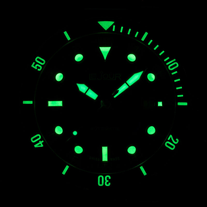 Le Jour Seacolt Automatic Swiss Dive Watch with Grey Textured Dial #LJ-SCD-003 lume