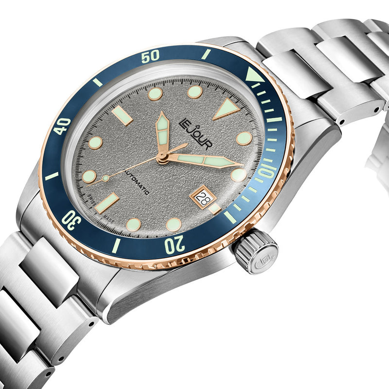Le Jour Seacolt Automatic Swiss Dive Watch with Grey Textured Dial #LJ-SCD-003 lifestyle