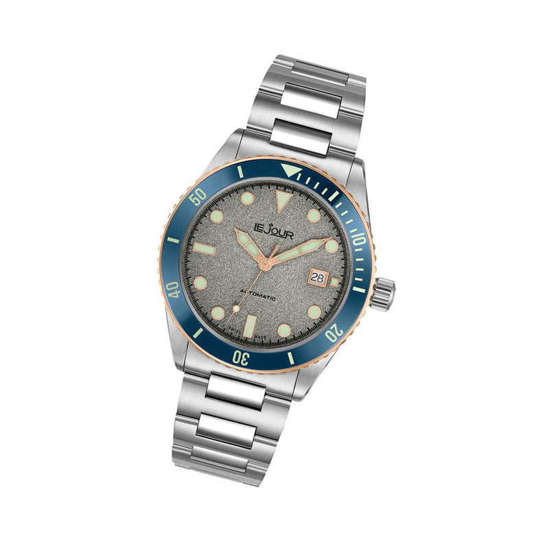 Le Jour Seacolt Automatic Swiss Dive Watch with Grey Textured Dial #LJ-SCD-003 tilt