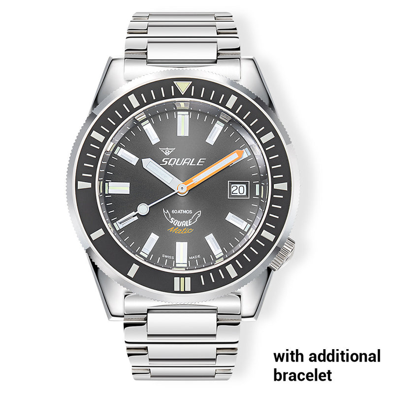Squale Matic 600 meter Professional Swiss Automatic Dive watch with 44mm Polished Case #Matic-Black-Pol