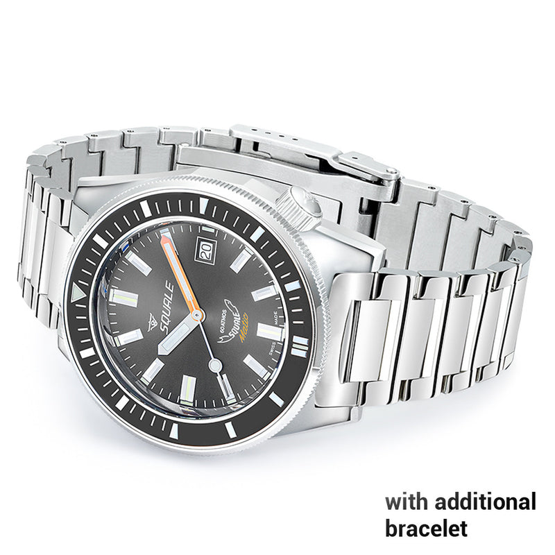 Squale Matic 600 meter Professional Swiss Automatic Dive watch with 44mm Polished Case #Matic-Black-Pol