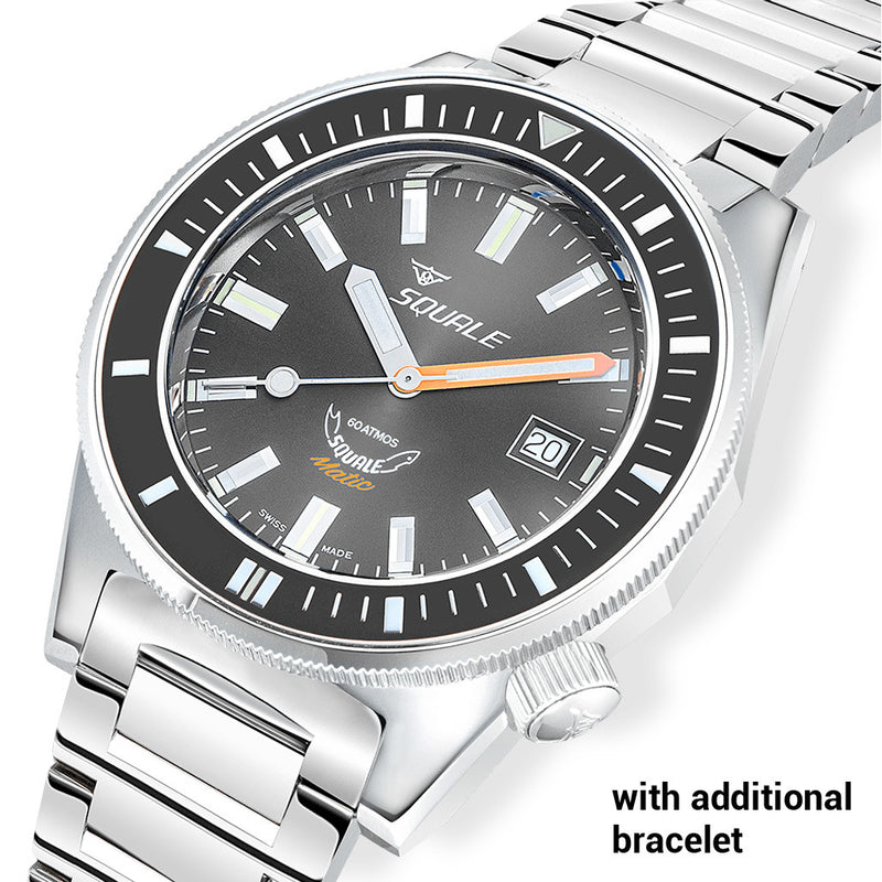 Squale Matic 600 meter Professional Swiss Automatic Dive watch with 44mm Polished Case #Matic-Black-Pol