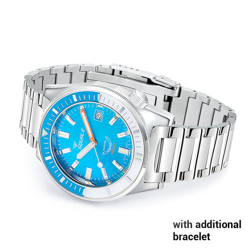 Squale Matic 600 meter Professional Swiss Automatic Dive watch with 44mm Polished Case #Matic-Blue-Pol
