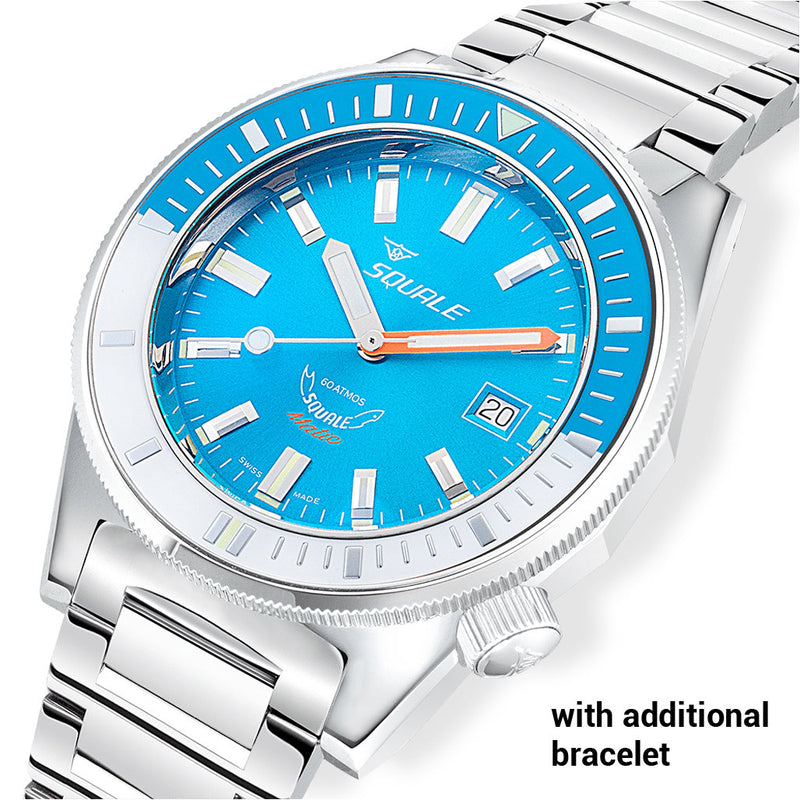 Squale Matic 600 meter Professional Swiss Automatic Dive watch with 44mm Polished Case #Matic-Blue-Pol