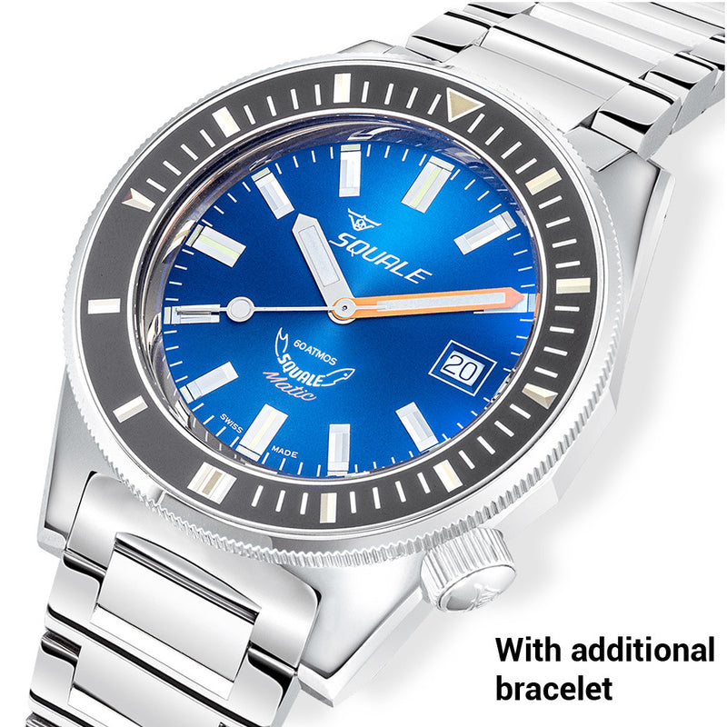 Squale Matic 600 meter Professional Swiss Automatic Dive watch with 44mm Polished Case #Matic-Navy-Pol